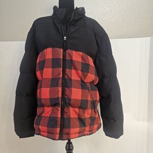 St. Johns Bay Women Red Black Buffalo Plaid Jacket Coat Sz XL Puffer Winter X531